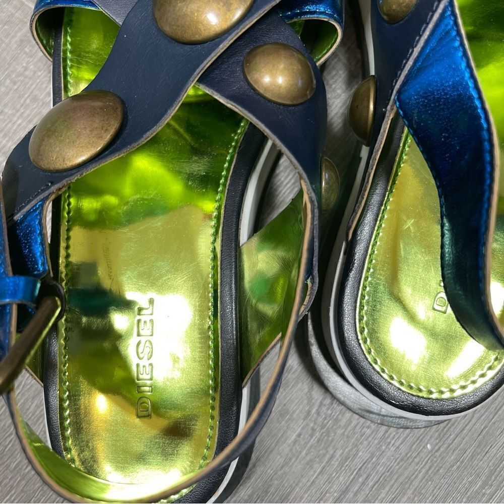 DIESEL Sandals Criss cross Chunky Studs Size 37 US7 Navy - Picture 12 of 15
